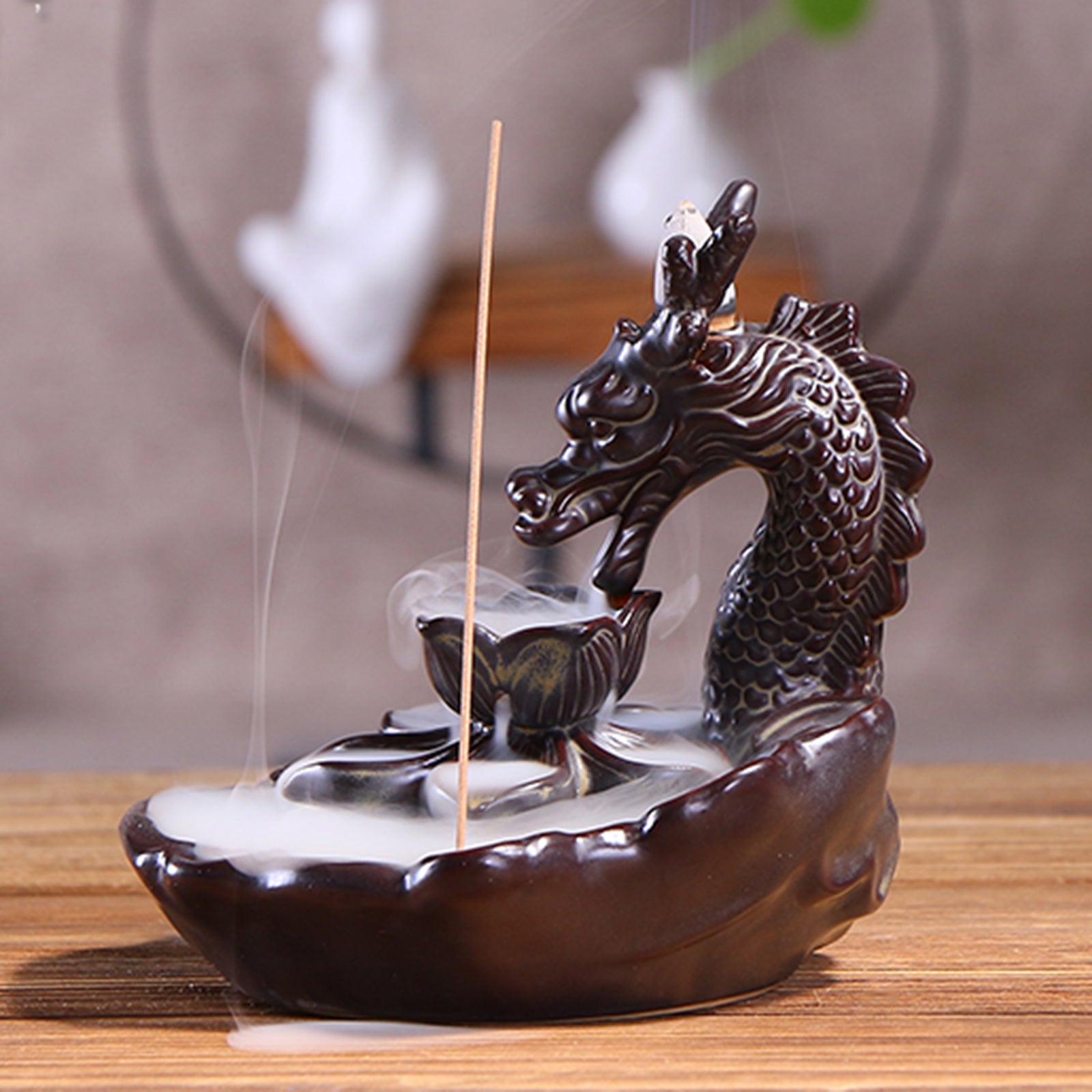 Dragon Incense Waterfall Burner Set with Backflow Incense Cones and Sandalwood Sticks