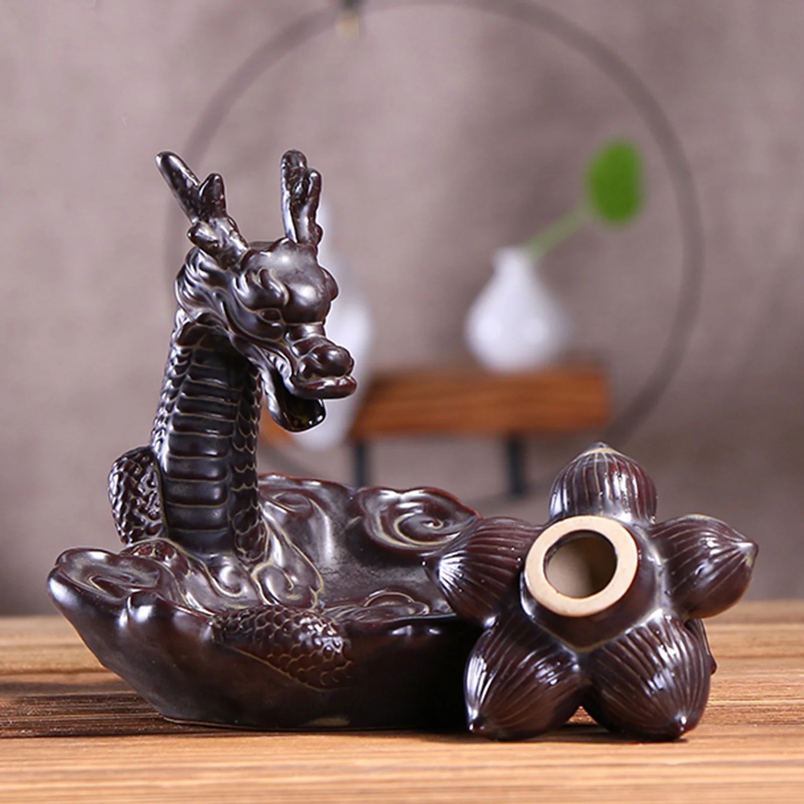 Dragon Incense Waterfall Burner Set with Backflow Incense Cones and Sandalwood Sticks